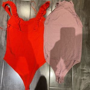Zara and free people coral and pink bodysuits